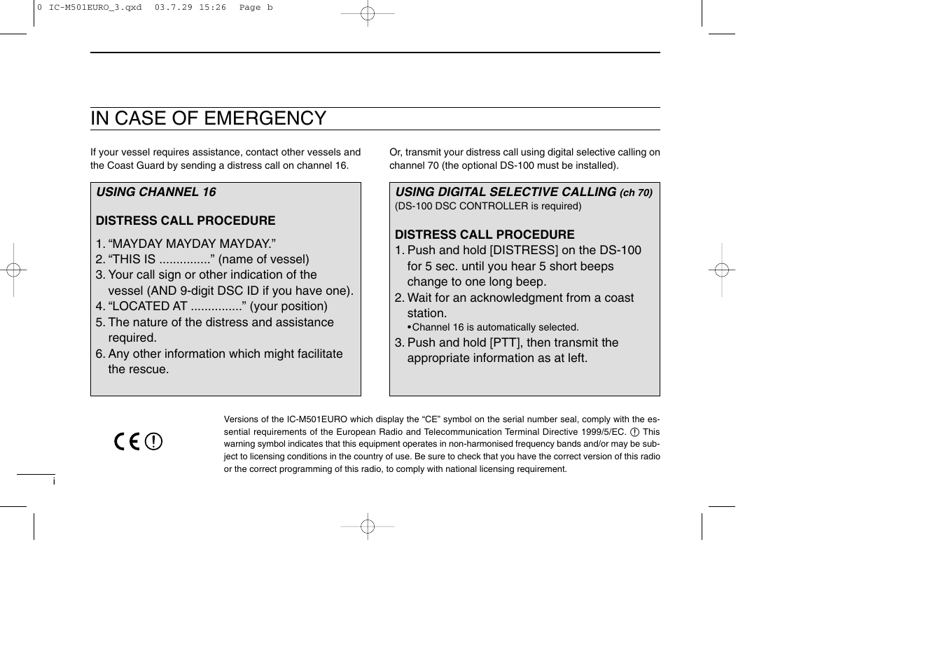 Icom VHF MARINE TRANSCEIVER IC-M501EURO User Manual | Page 2 / 34
