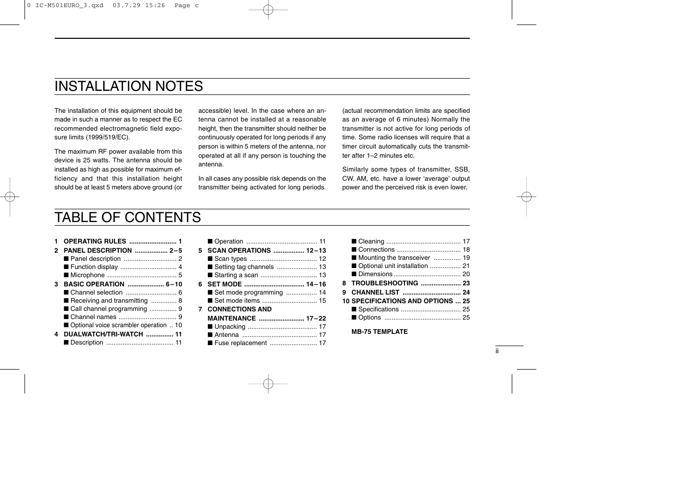 Icom VHF MARINE TRANSCEIVER IC-M501EURO User Manual | Page 3 / 34