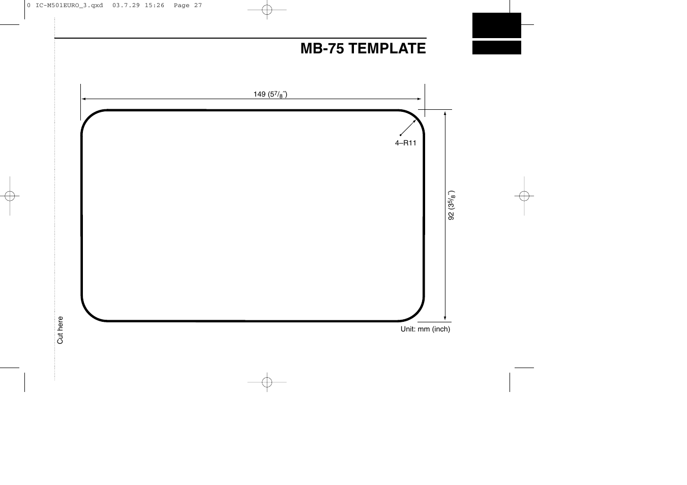 Mb-75 template | Icom VHF MARINE TRANSCEIVER IC-M501EURO User Manual | Page 31 / 34