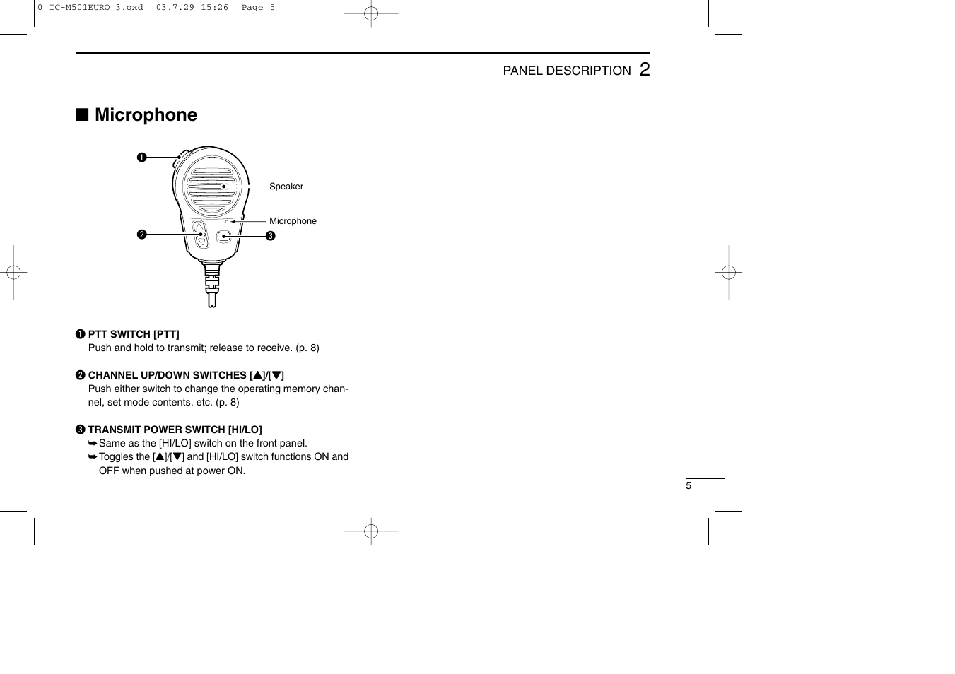 Microphone | Icom VHF MARINE TRANSCEIVER IC-M501EURO User Manual | Page 9 / 34