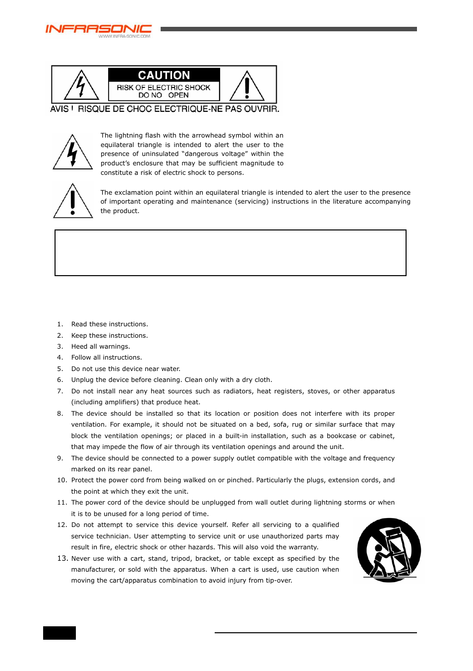 Important safety instructions | Infrasonic BLOW5D User Manual | Page 2 / 16