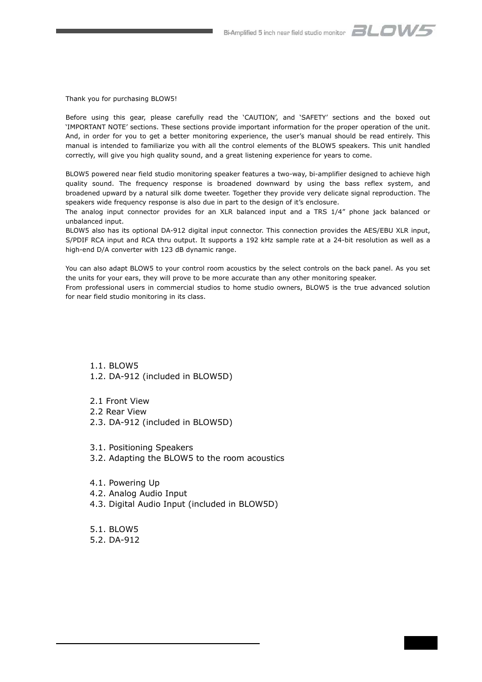 Introduction, Index | Infrasonic BLOW5D User Manual | Page 3 / 16