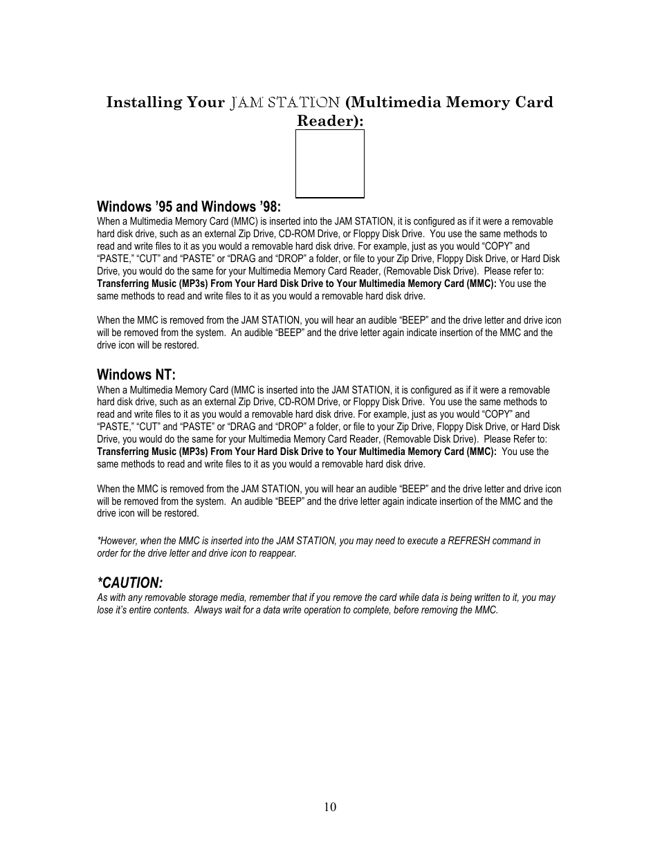 Windows nt, Caution | I-JAM Multimedia I-Jam IJ 100 User Manual | Page 10 / 48