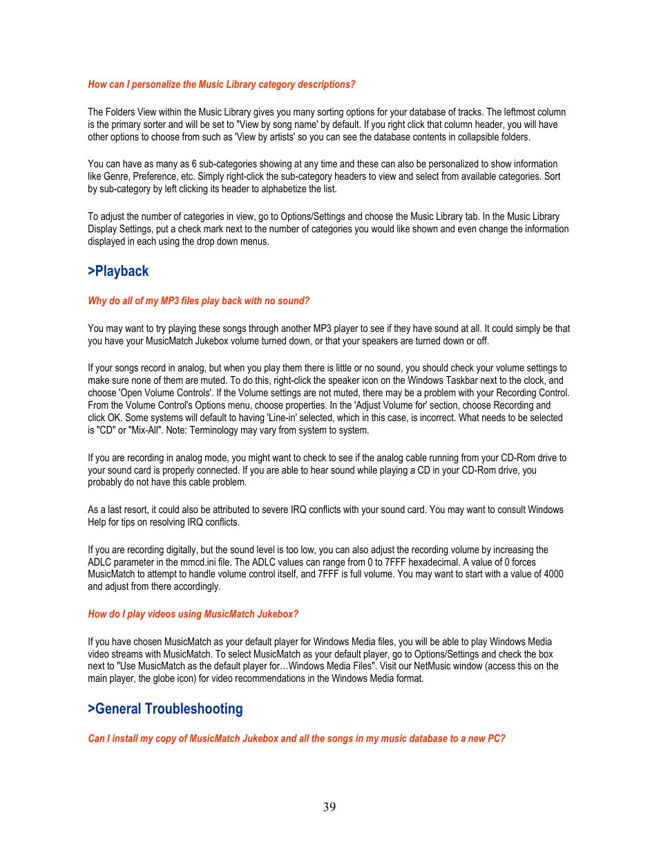 Playback, General troubleshooting | I-JAM Multimedia I-Jam IJ 100 User Manual | Page 39 / 48