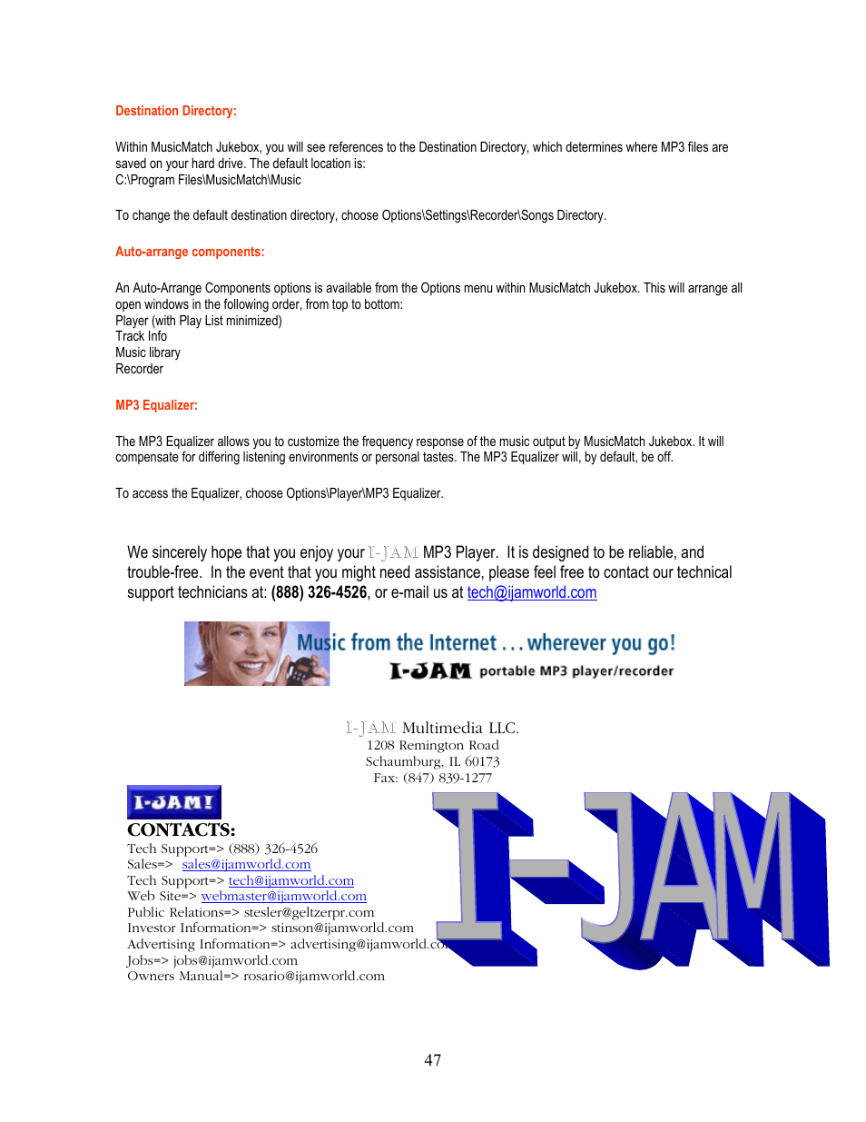 Contacts | I-JAM Multimedia I-Jam IJ 100 User Manual | Page 47 / 48