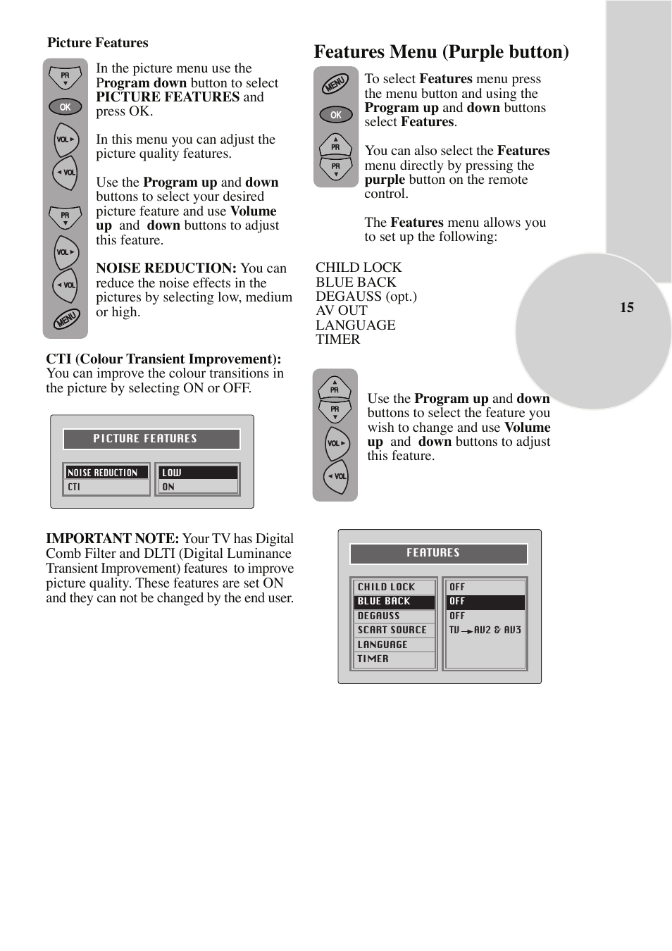 Features menu (purple button) | ITT 29-100-1 ST User Manual | Page 16 / 29