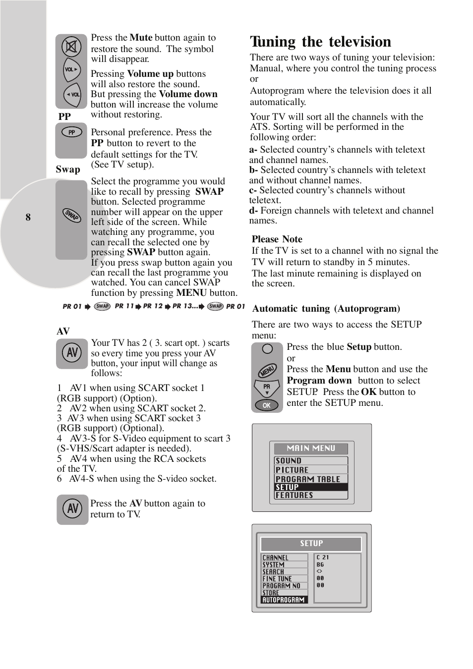 Tuning the television | ITT 29-100-1 ST User Manual | Page 9 / 29