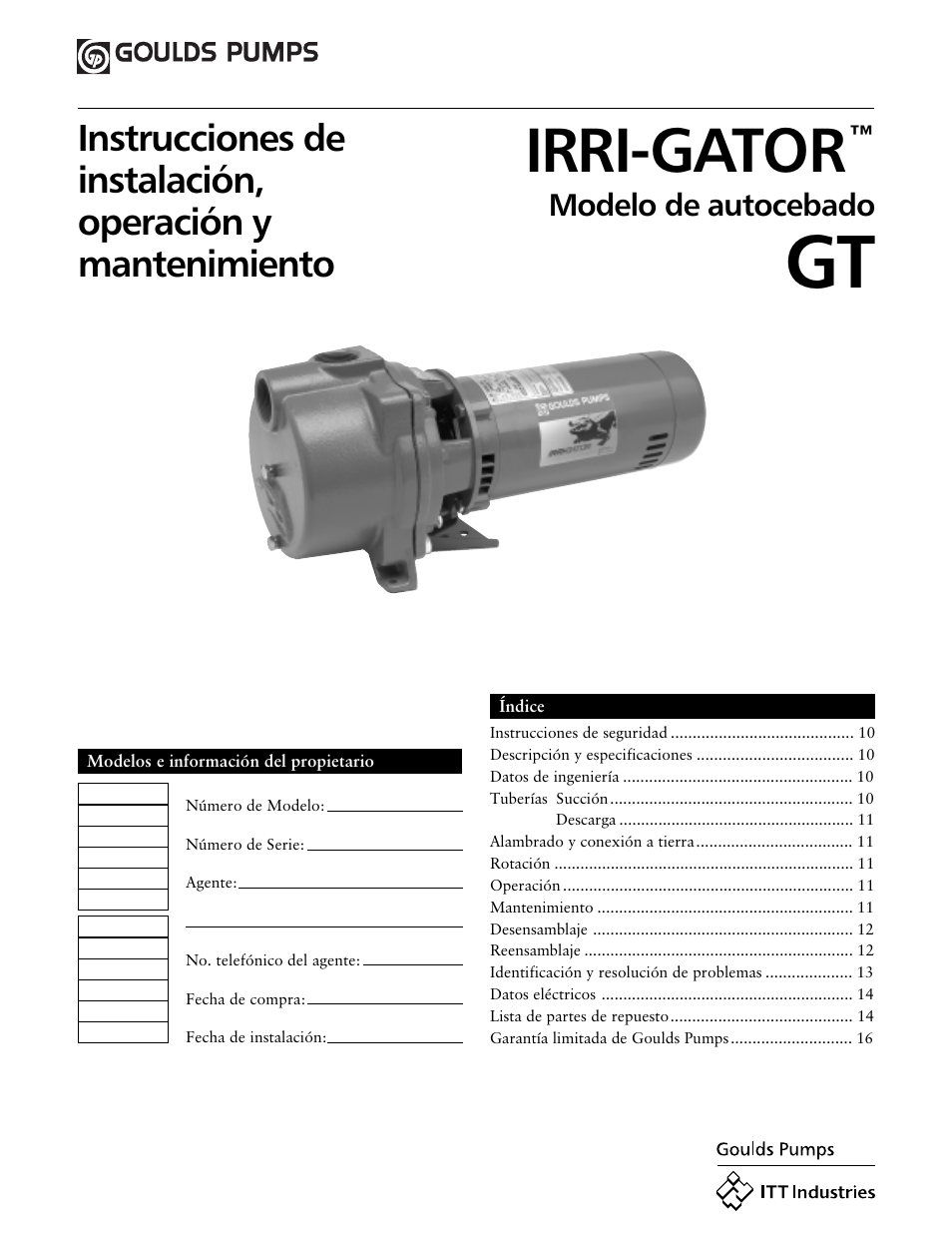 Irri-gator, Modelo de autocebado | ITT IRRI-GATOR GT30 User Manual | Page 9 / 24