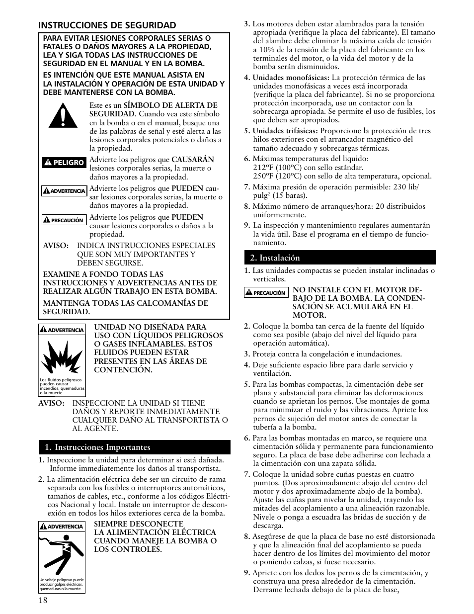 Instrucciones de seguridad | ITT SSH-C User Manual | Page 18 / 36