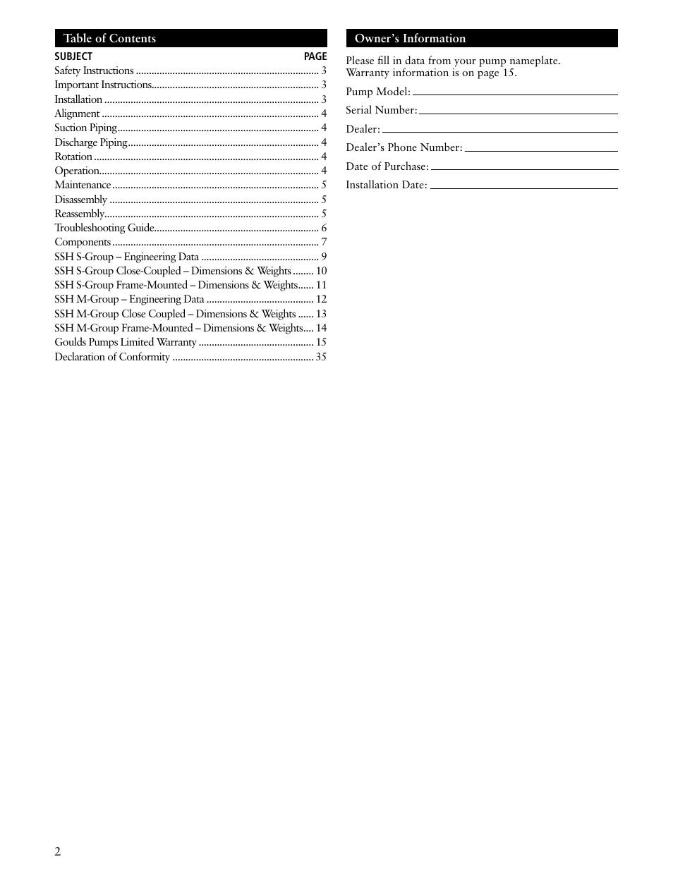 ITT SSH-C User Manual | Page 2 / 36