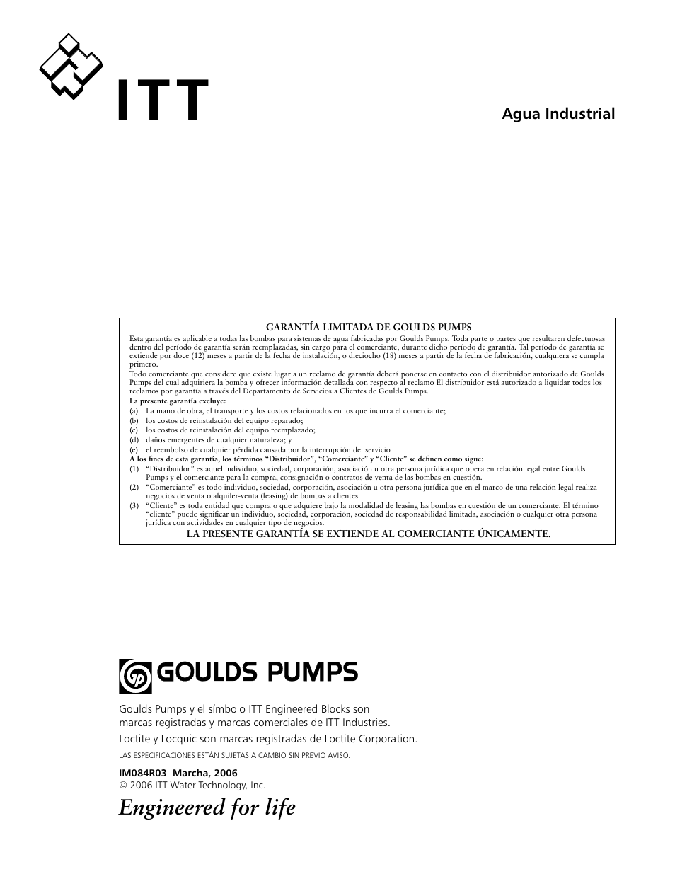Engineered for life, Agua industrial | ITT SSH-C User Manual | Page 24 / 36