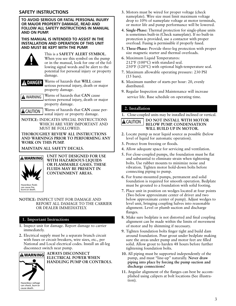 Danger, Caution | ITT SSH-C User Manual | Page 3 / 36