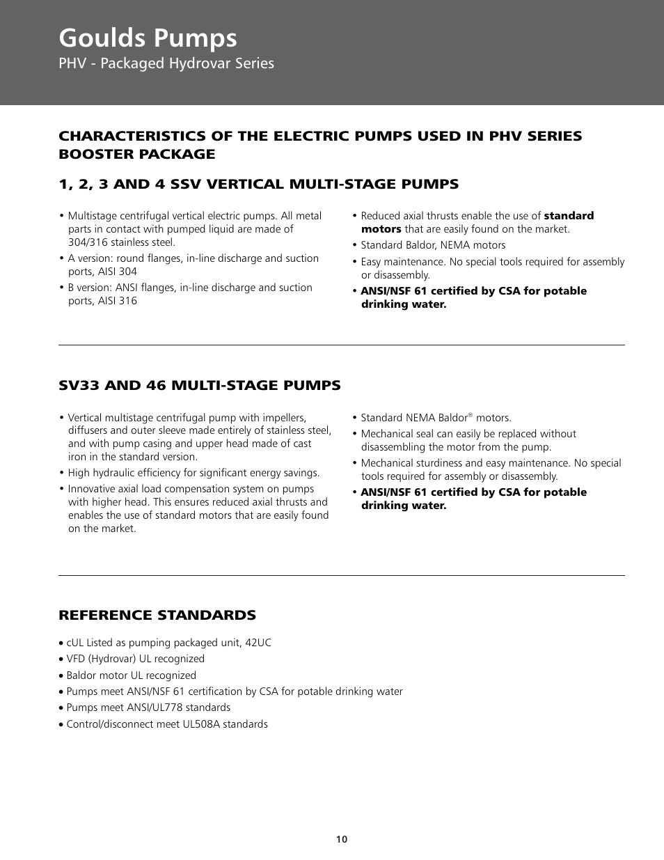 Goulds pumps, Phv - packaged hydrovar series | ITT BPHV User Manual | Page 10 / 52