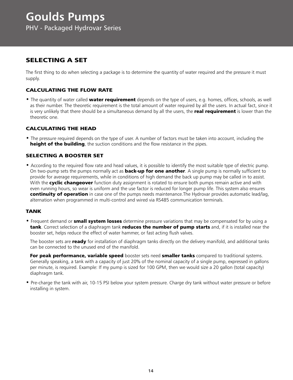 Goulds pumps, Phv - packaged hydrovar series | ITT BPHV User Manual | Page 14 / 52