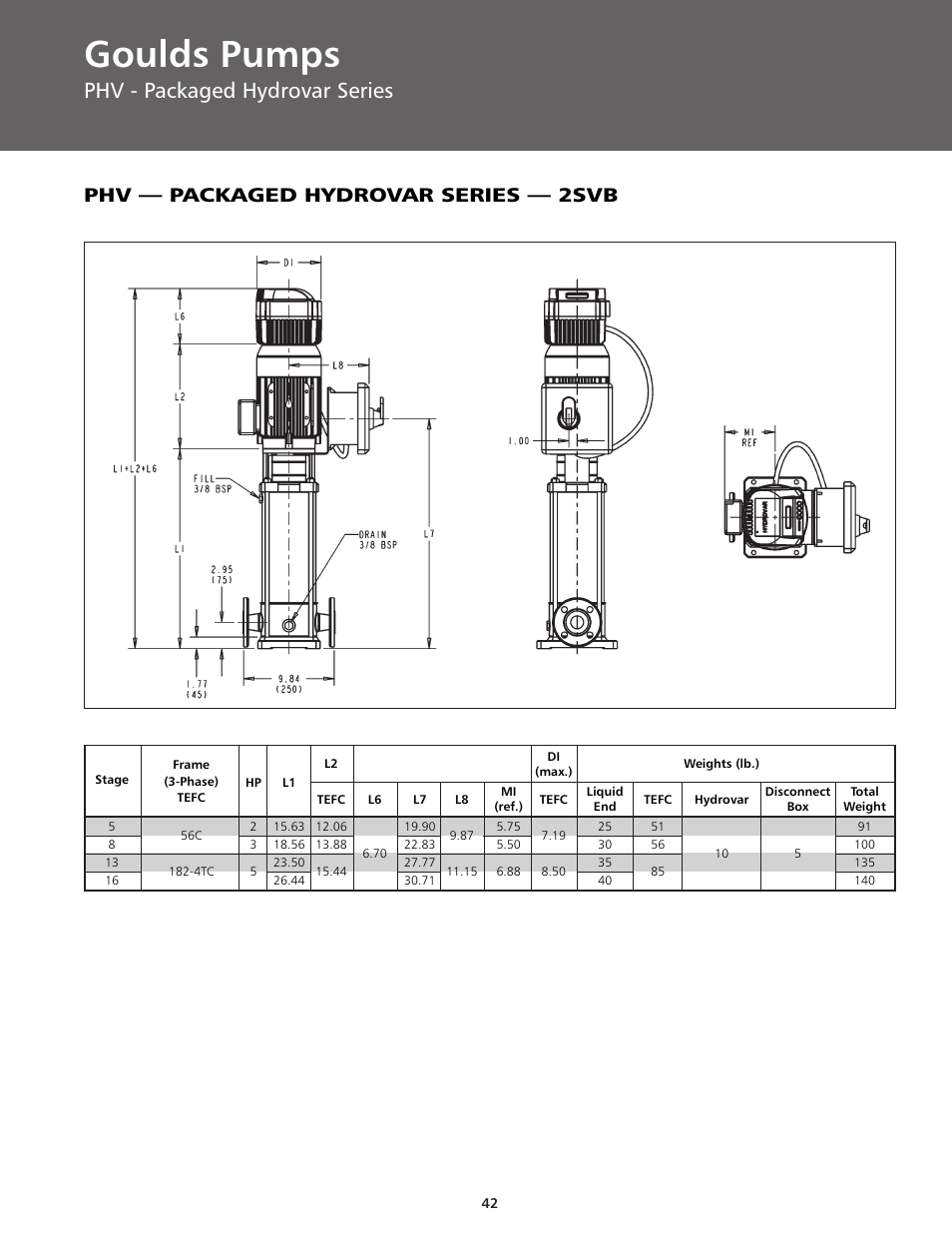 Goulds pumps, Phv - packaged hydrovar series, Phv — packaged hydrovar series — 2svb | ITT BPHV User Manual | Page 42 / 52