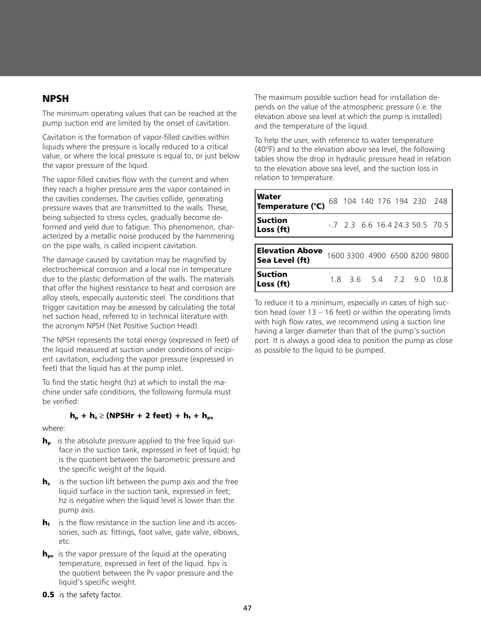 Npsh | ITT BPHV User Manual | Page 47 / 52