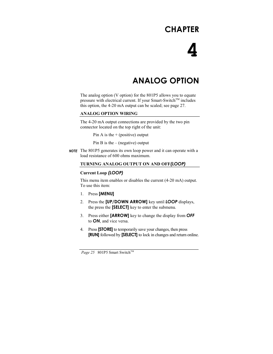 Chapter, Analog option | ITT SMART SWITCH 801P5 User Manual | Page 29 / 45