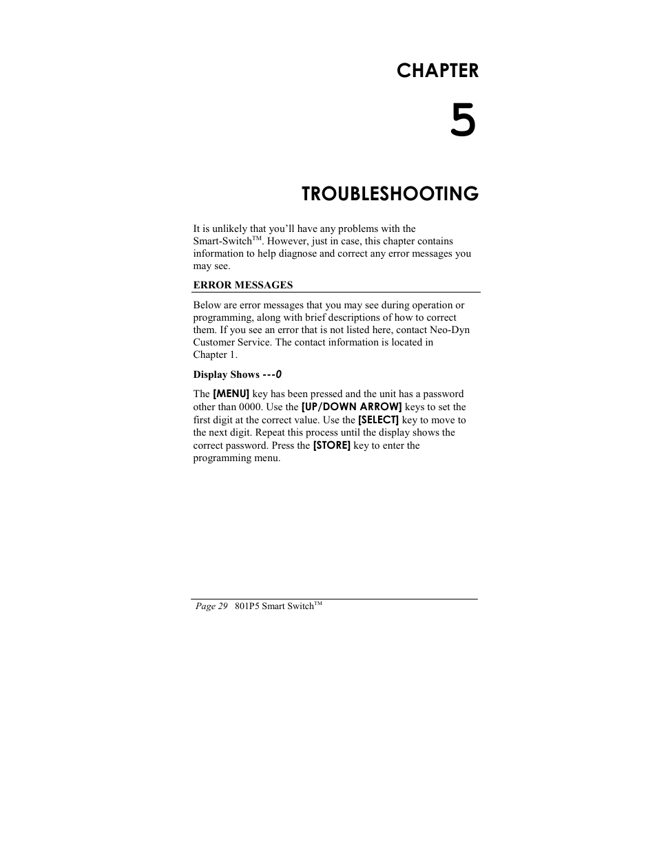 Chapter, Troubleshooting | ITT SMART SWITCH 801P5 User Manual | Page 33 / 45