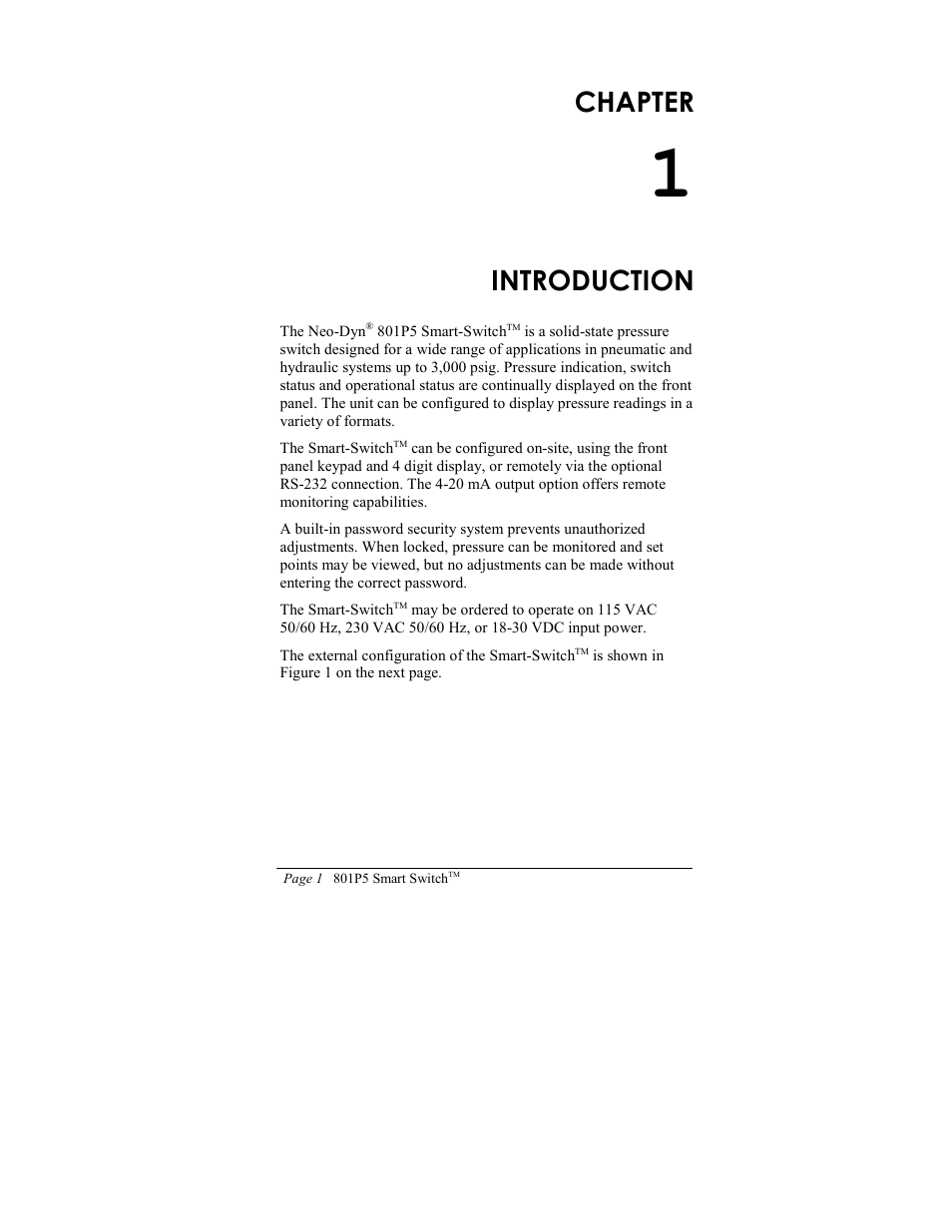 Chapter, Introduction | ITT SMART SWITCH 801P5 User Manual | Page 5 / 45