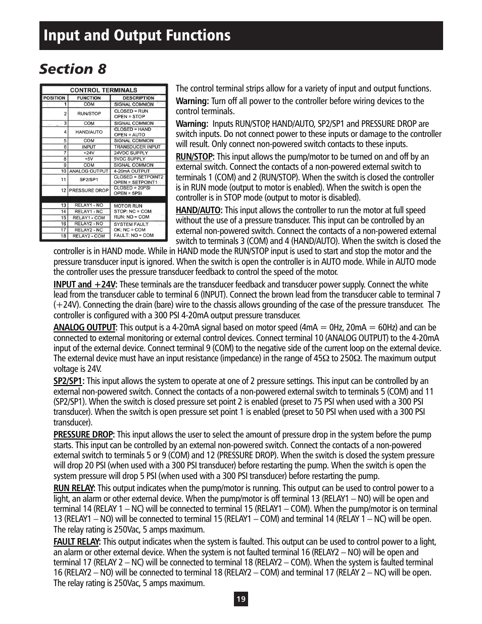 Input and output functions | ITT S-DRIVE IM213 User Manual | Page 19 / 84