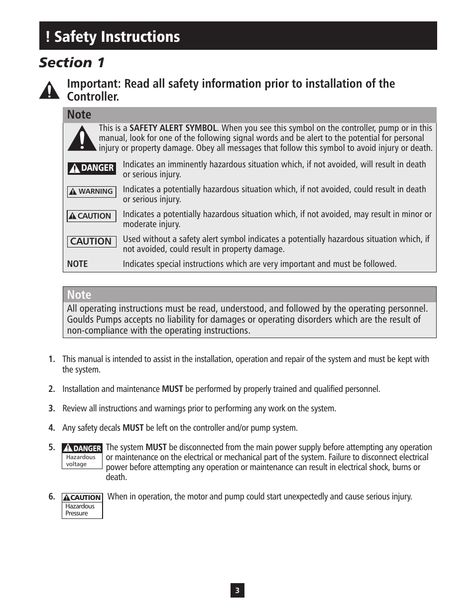 Safety instructions | ITT S-DRIVE IM213 User Manual | Page 3 / 84