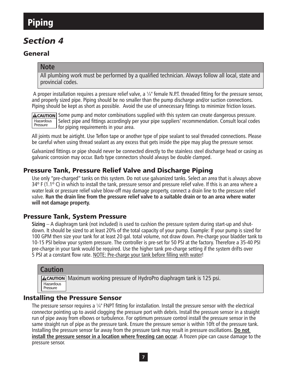 Piping, Caution | ITT S-DRIVE IM213 User Manual | Page 7 / 84