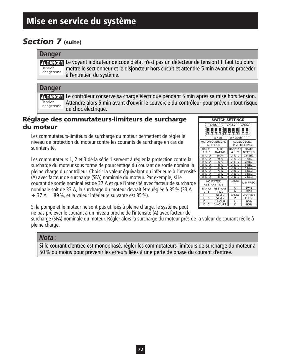 Mise en service du système, Danger, Nota | ITT S-DRIVE IM213 User Manual | Page 72 / 84