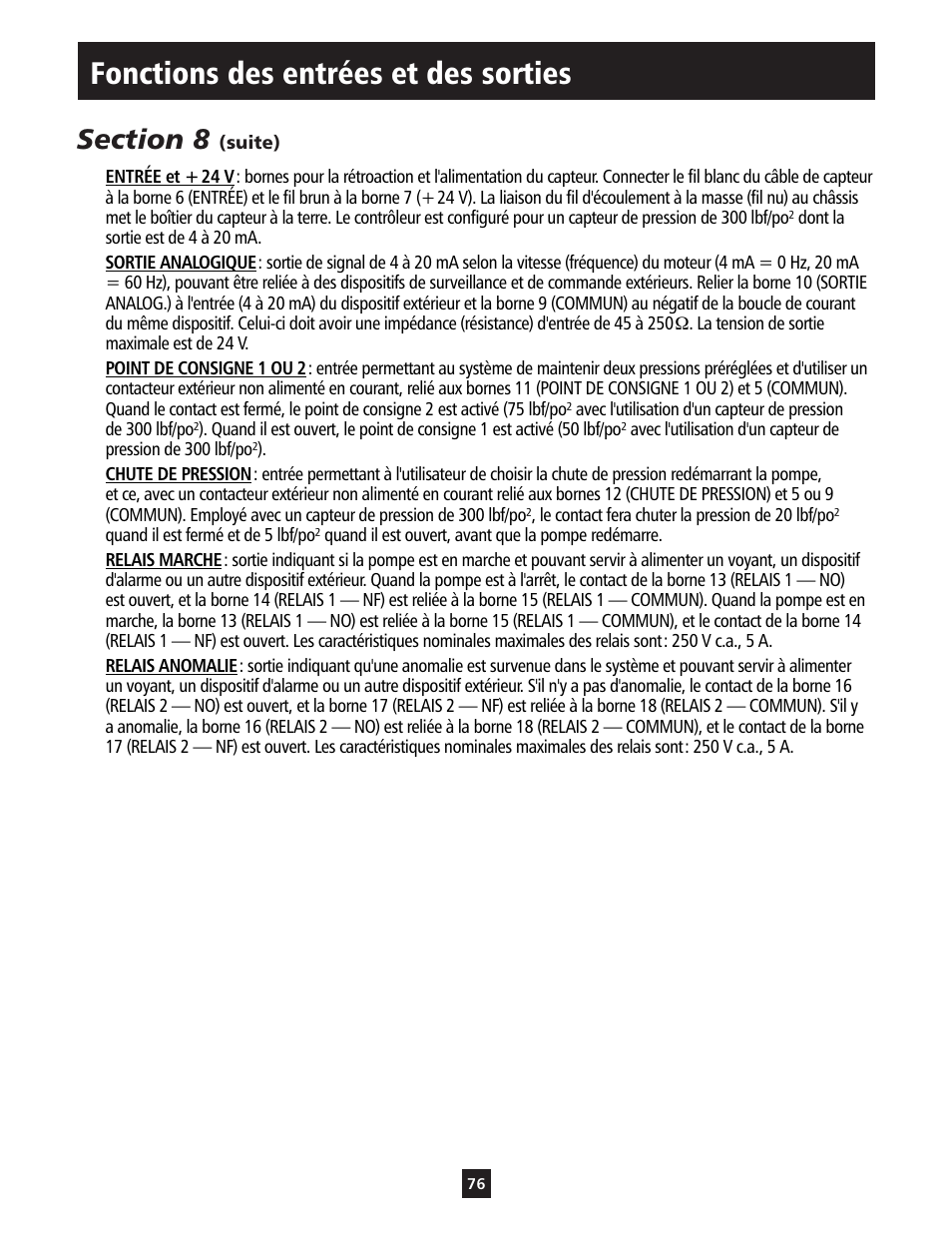Fonctions des entrées et des sorties | ITT S-DRIVE IM213 User Manual | Page 76 / 84