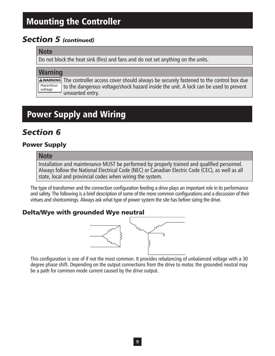 Mounting the controller, Power supply and wiring, Warning | ITT S-DRIVE IM213 User Manual | Page 9 / 84