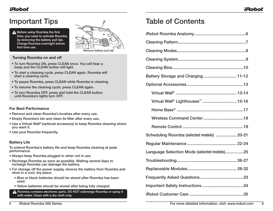 iRobot ROOMBA 500 User Manual | Page 3 / 19