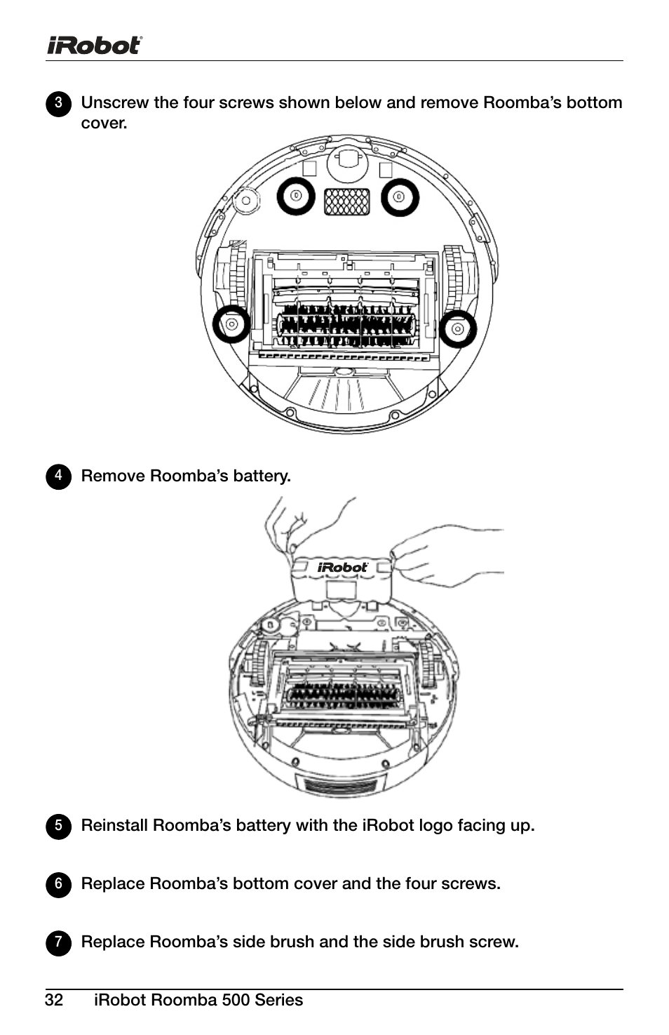 iRobot Roomba 600 Series User Manual | Page 32 / 36