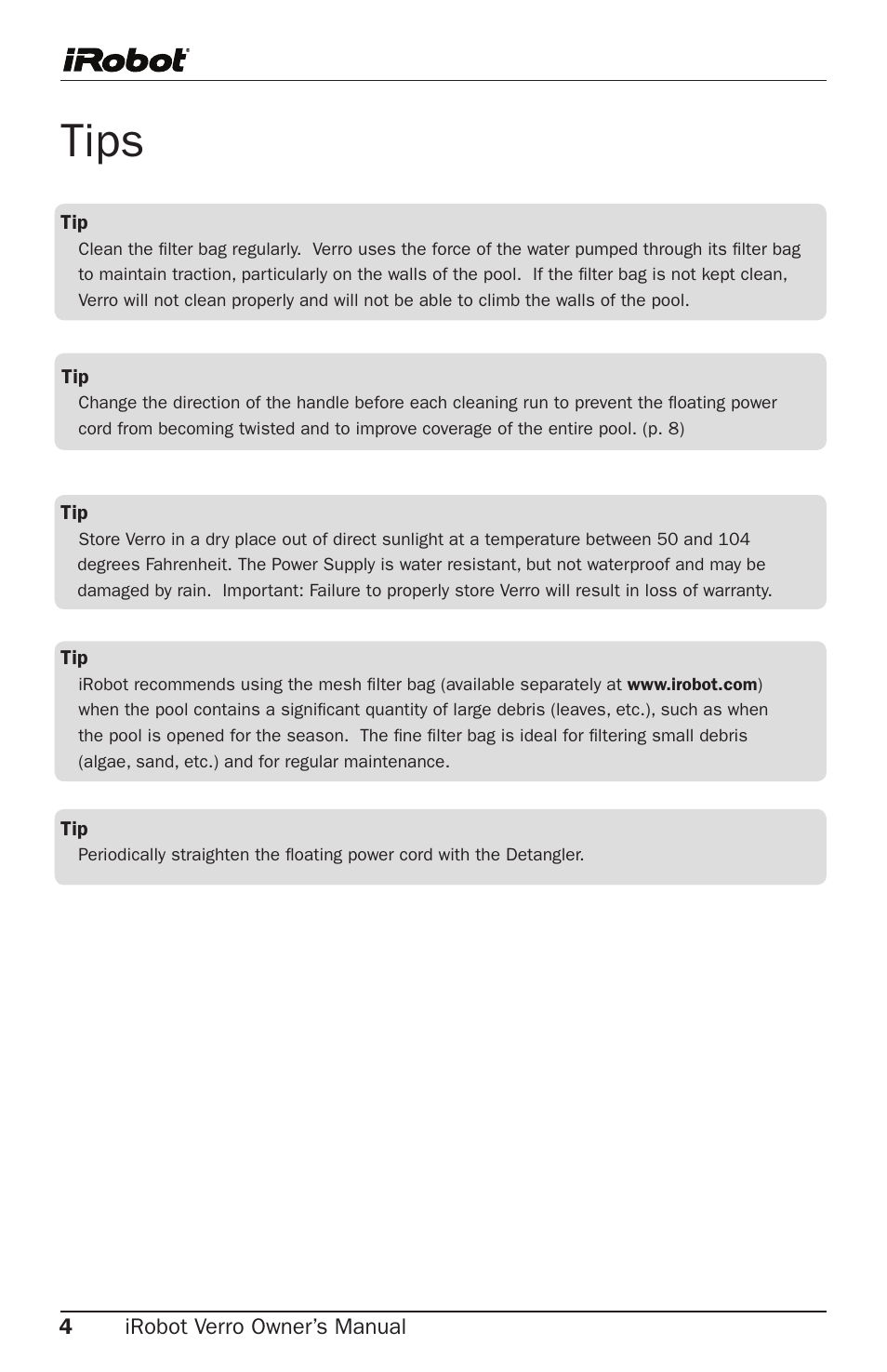 Tips | iRobot 600 User Manual | Page 4 / 22