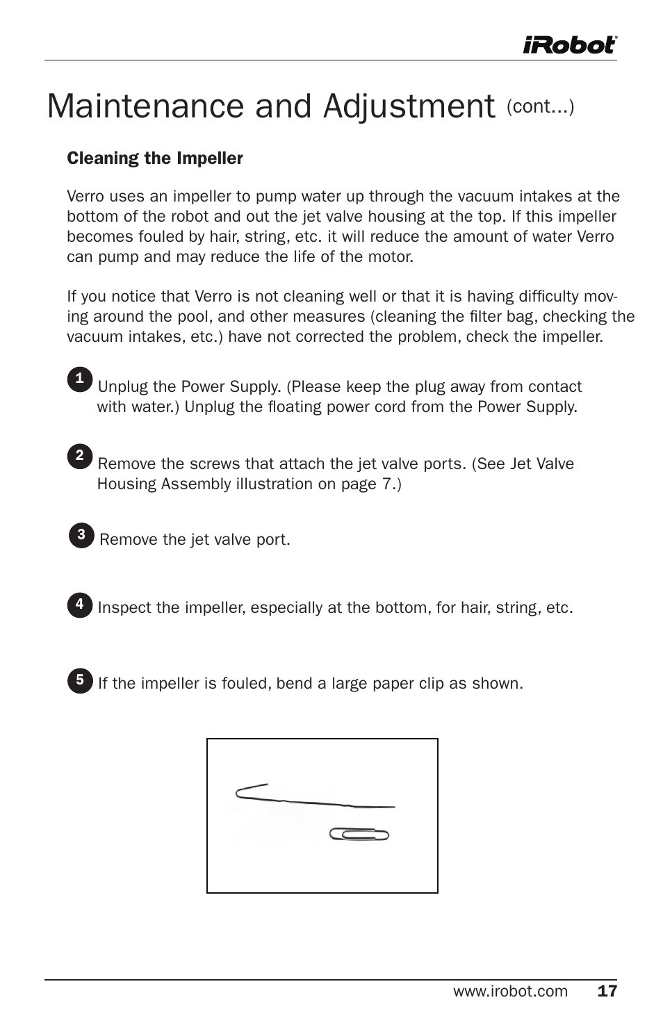 Maintenance and adjustment | iRobot 300 User Manual | Page 17 / 28