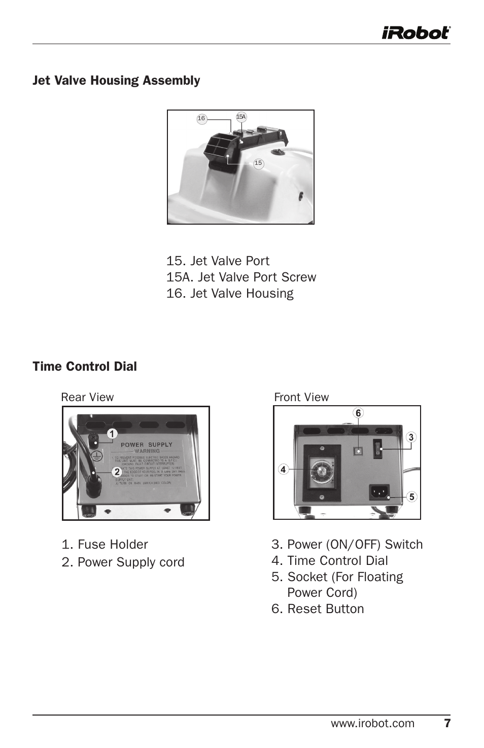 Fuse holder 2. power supply cord | iRobot 300 User Manual | Page 7 / 28