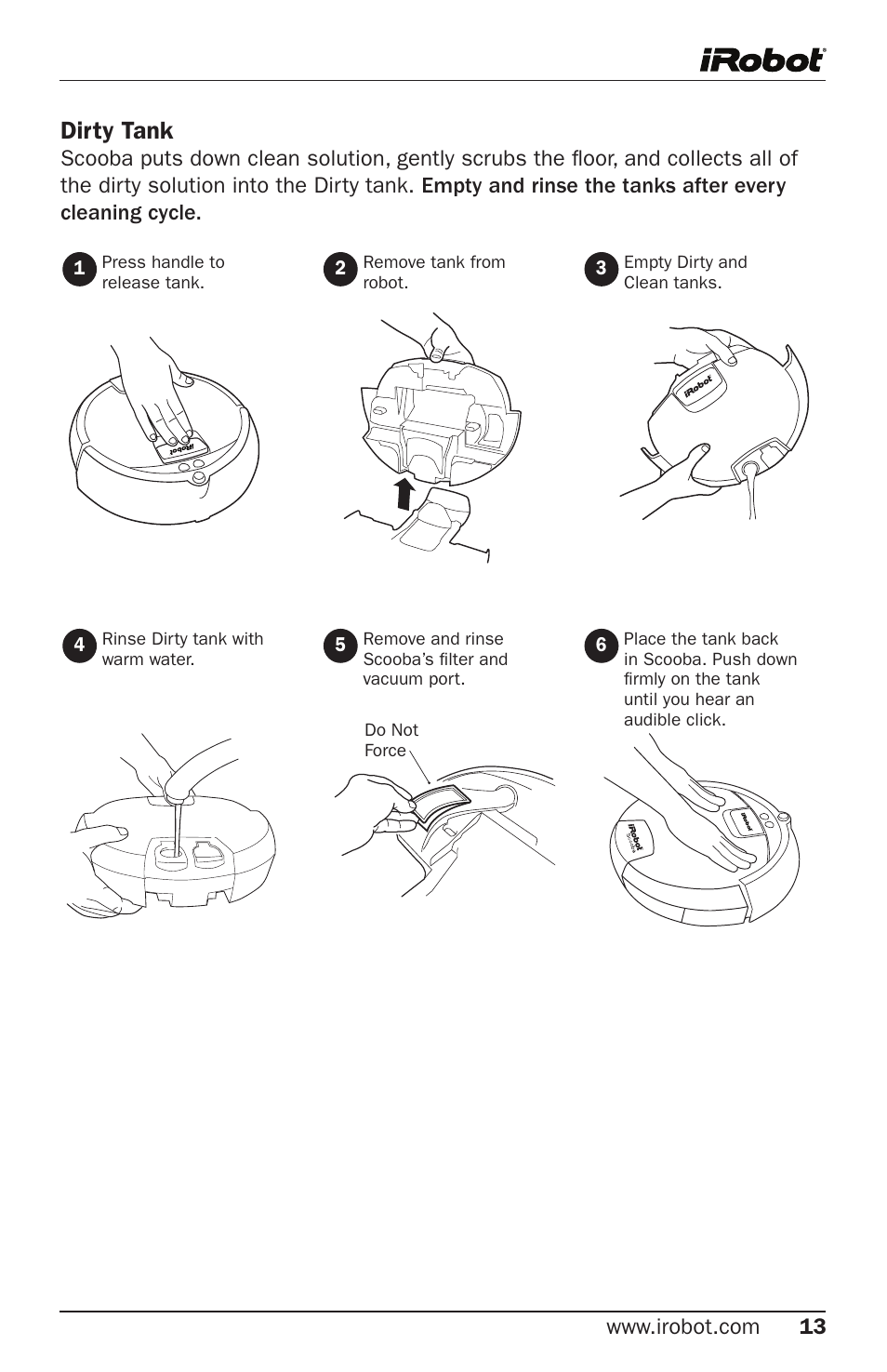 Dirty tank | iRobot 5800 User Manual | Page 13 / 30