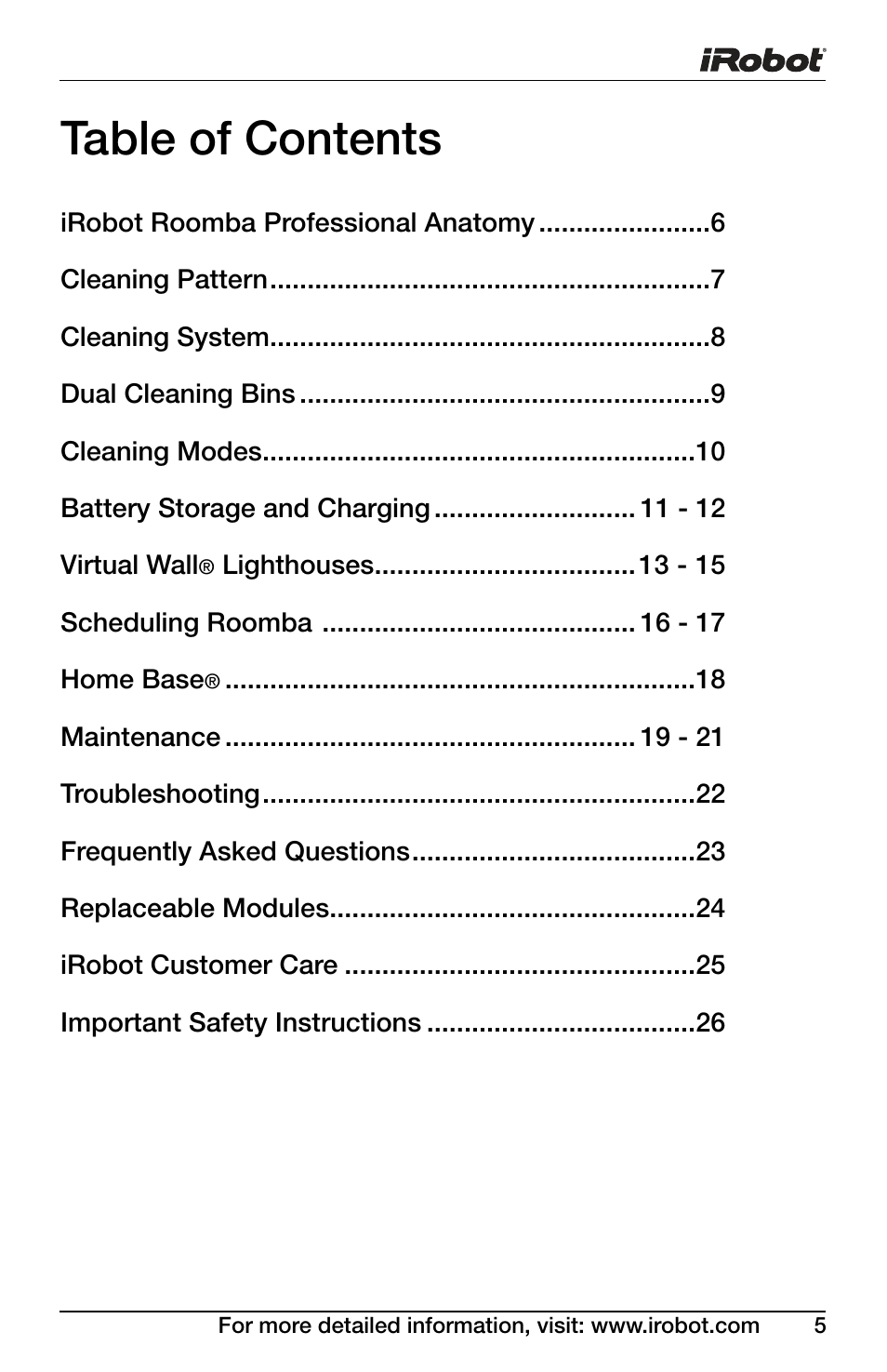 iRobot Roomba Professional Series User Manual | Page 5 / 27