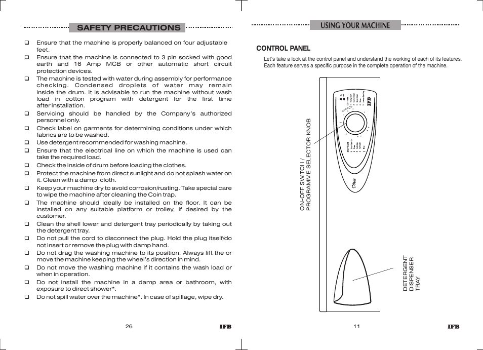 Safety precautions | IFB Appliances Diva WT DIV B User Manual | Page 9 / 16