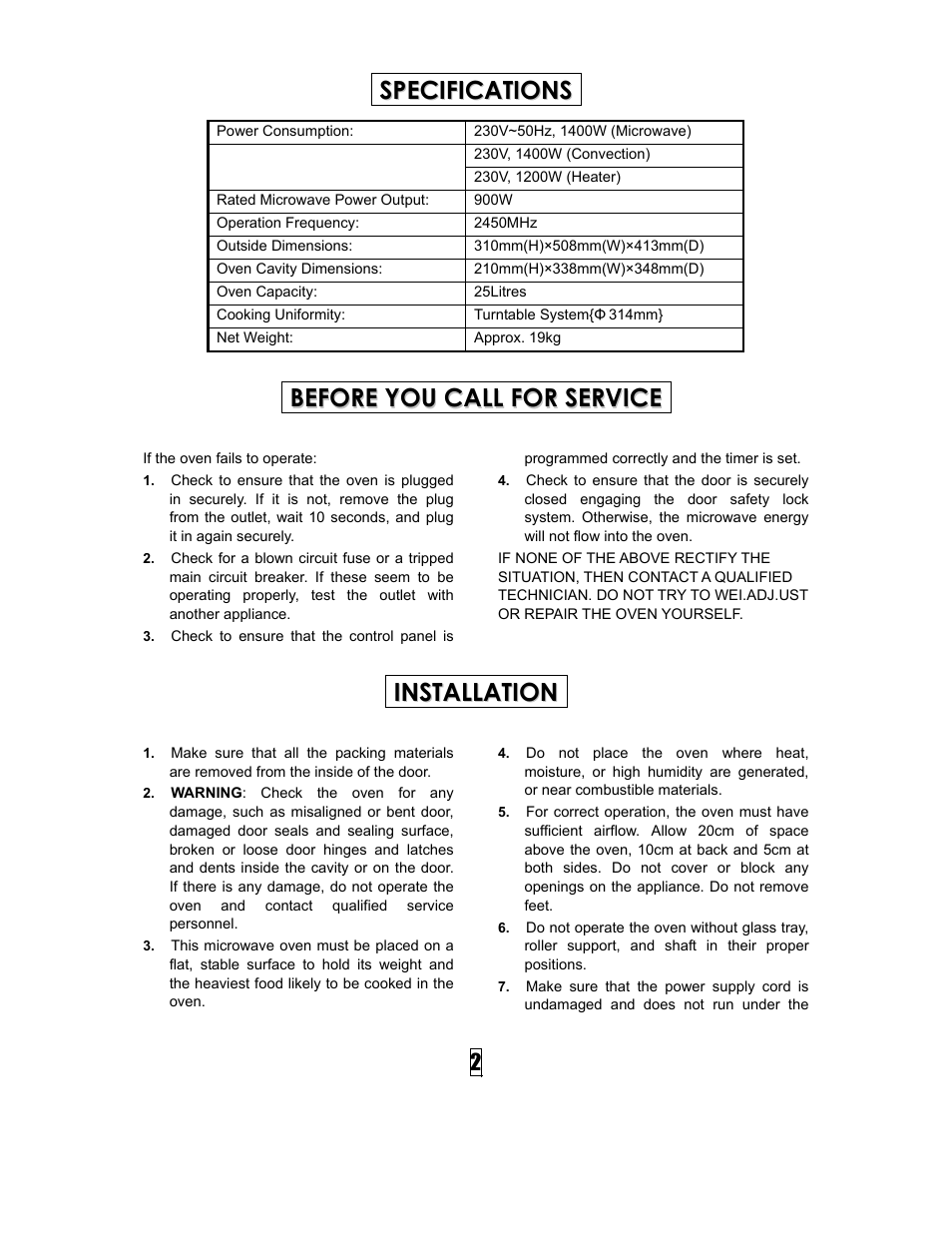 IFB Appliances 25SC1 User Manual | Page 3 / 13