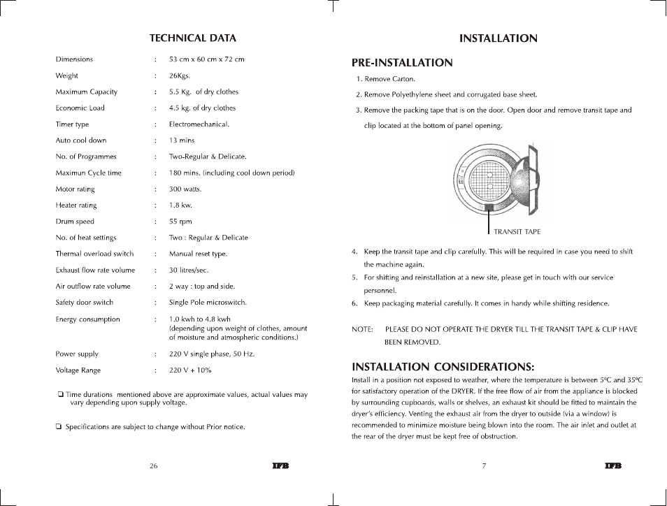 IFB Appliances 550 User Manual | Page 5 / 14