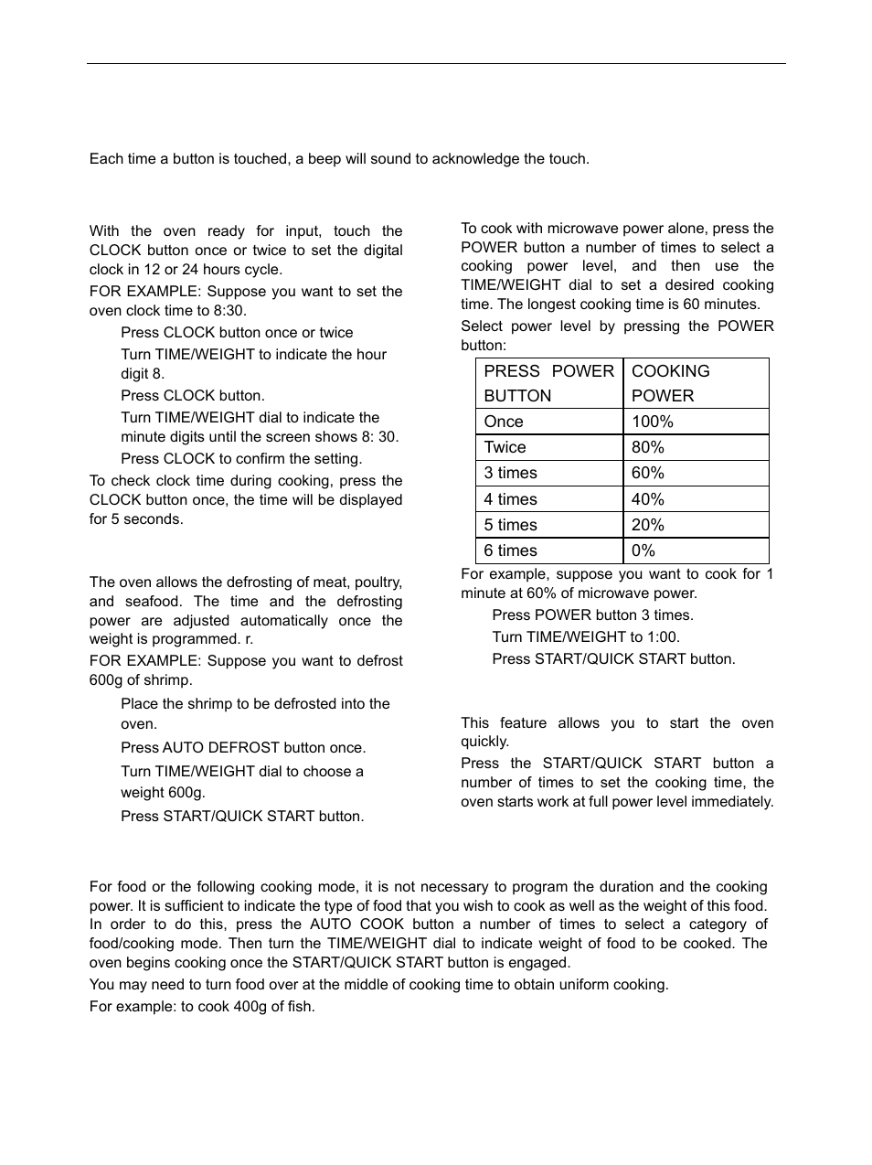 How to set the oven controls, Setting digital clock, Auto defrost | Microwave cooking, Quick start, Auto cook | IFB Appliances 17PM1S User Manual | Page 8 / 10