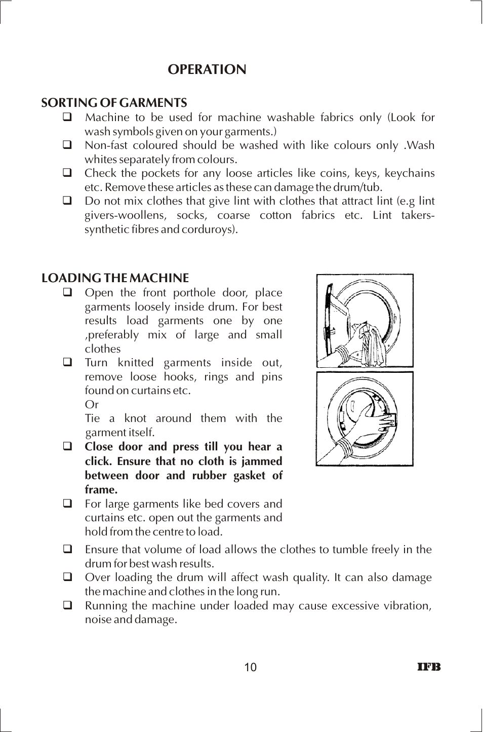 Operation | IFB Appliances ELENA User Manual | Page 11 / 24