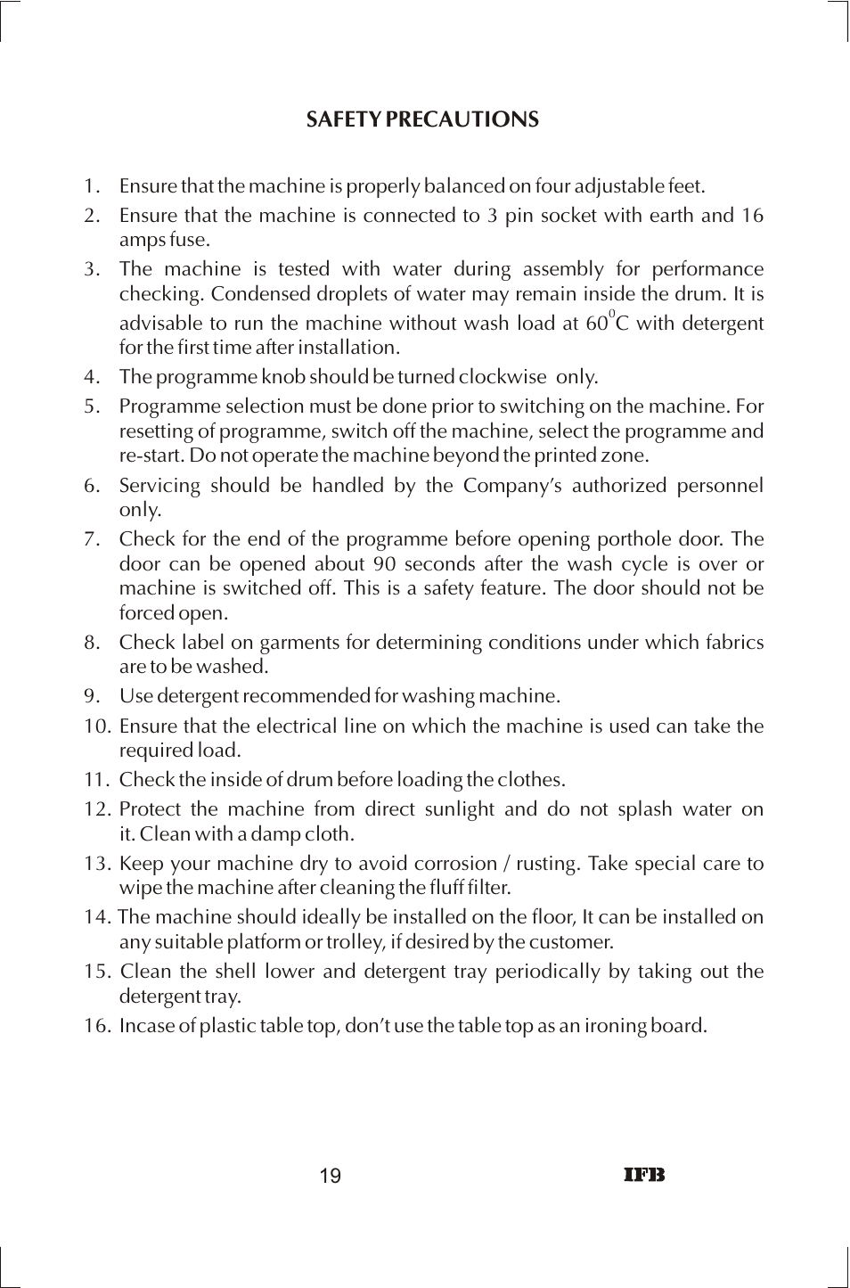 IFB Appliances ELENA User Manual | Page 20 / 24