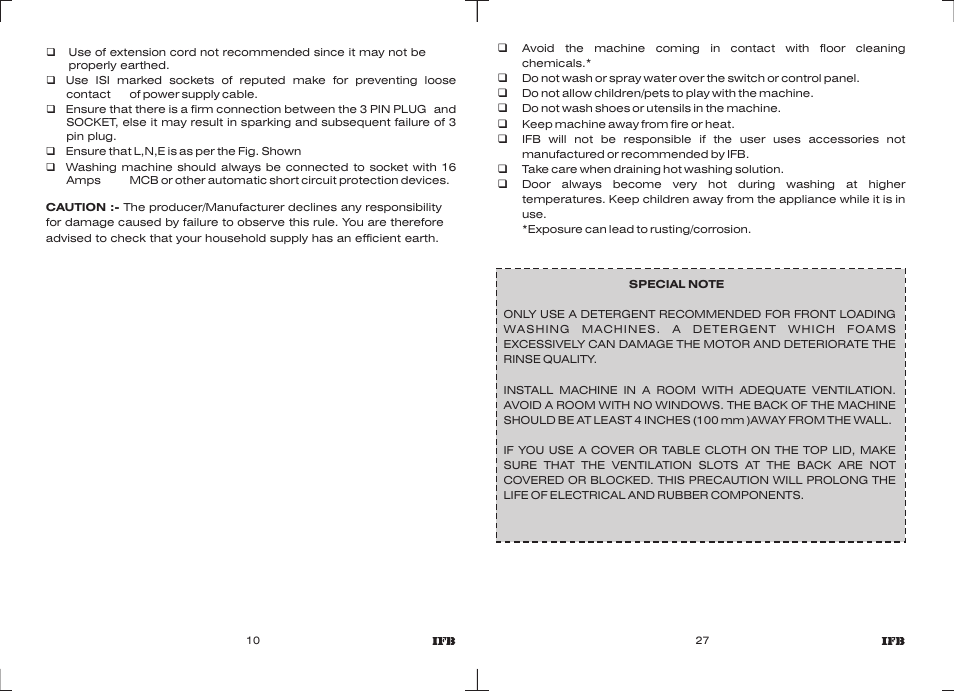 IFB Appliances ELENA EX User Manual | Page 8 / 16