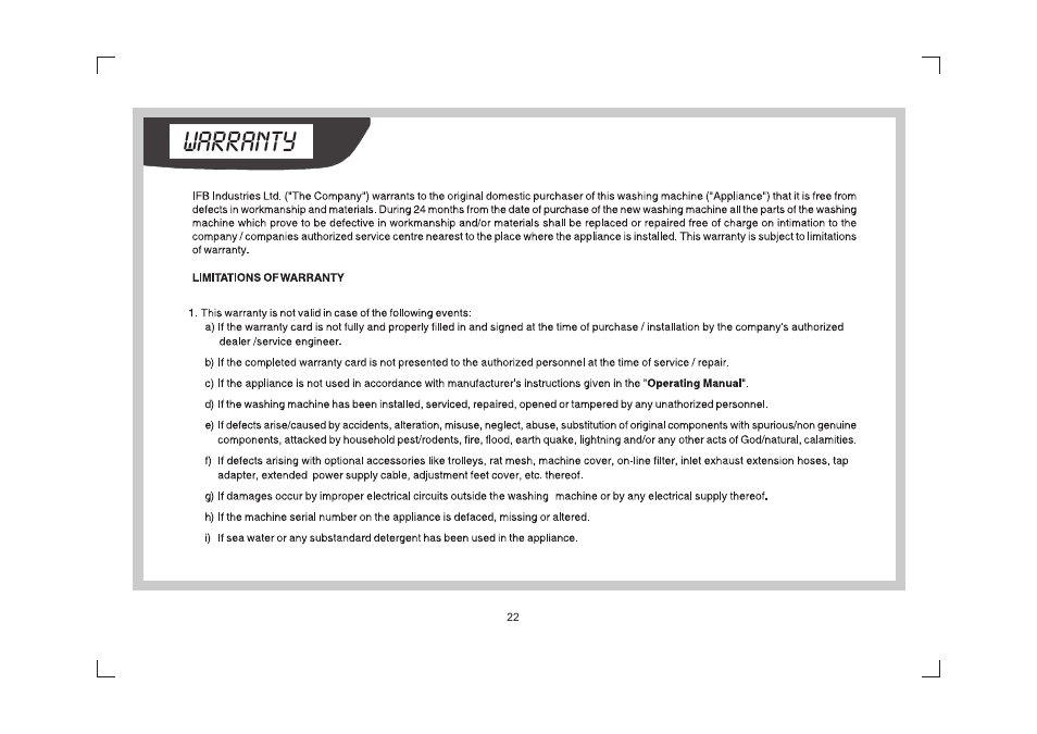Warranty | IFB Appliances Digital 7kg User Manual | Page 27 / 33