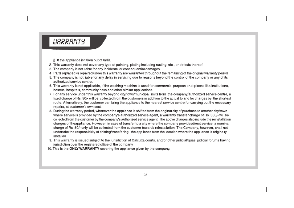 Warranty | IFB Appliances Digital 7kg User Manual | Page 28 / 33