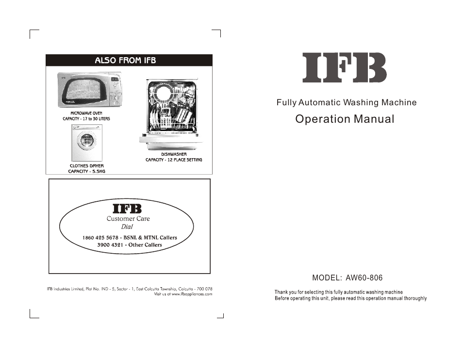 IFB Appliances AW60-806 User Manual | 14 pages