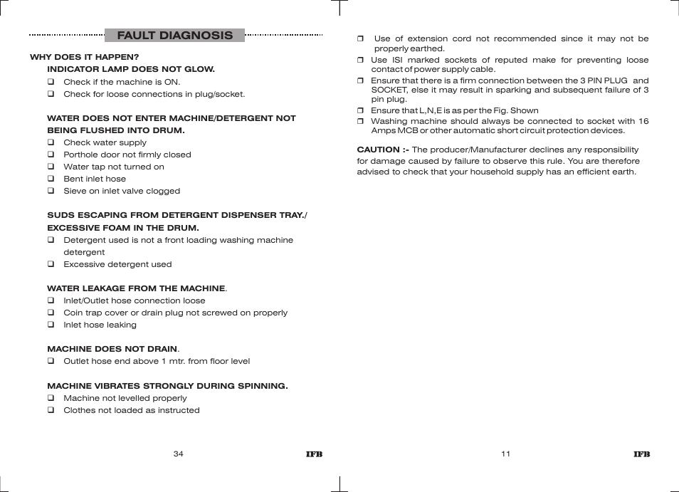 Fault diagnosis | IFB Appliances Elite 5 KG User Manual | Page 10 / 22