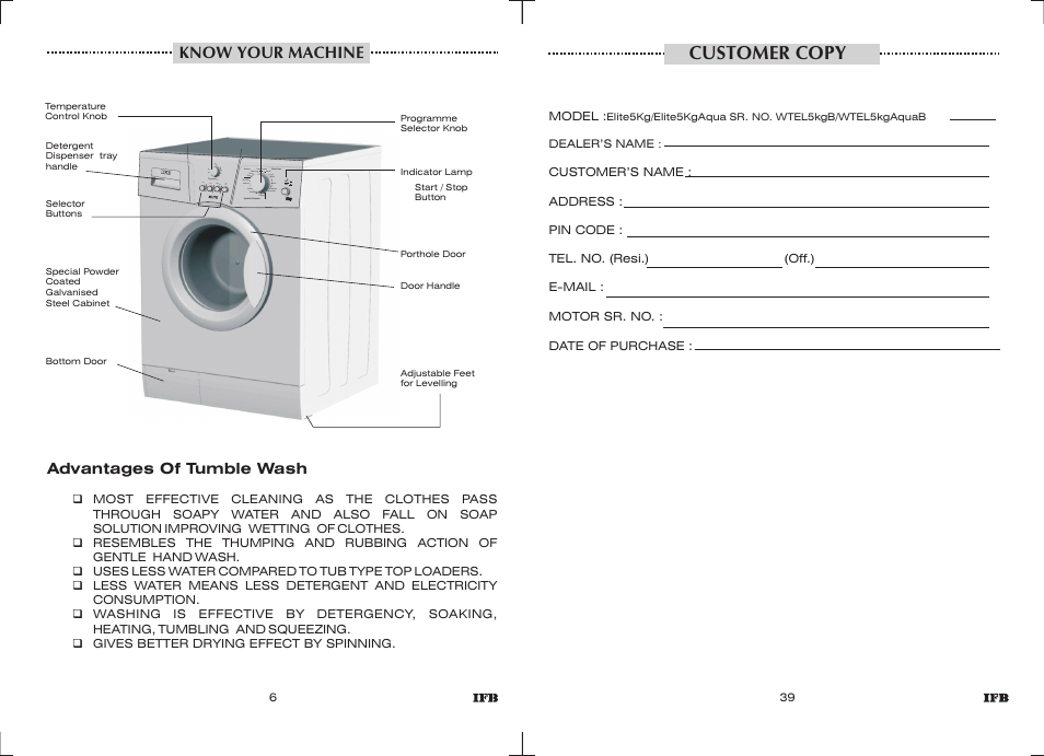Customer copy | IFB Appliances Elite 5 KG User Manual | Page 5 / 22