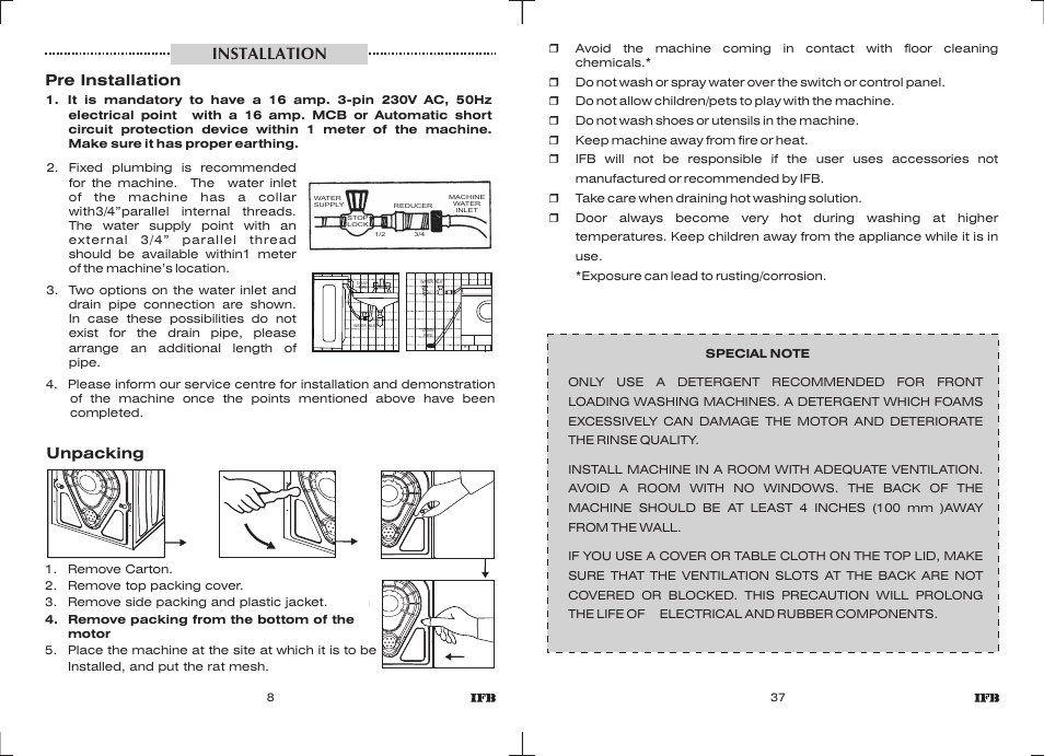 Installation | IFB Appliances Elite 5 KG User Manual | Page 7 / 22