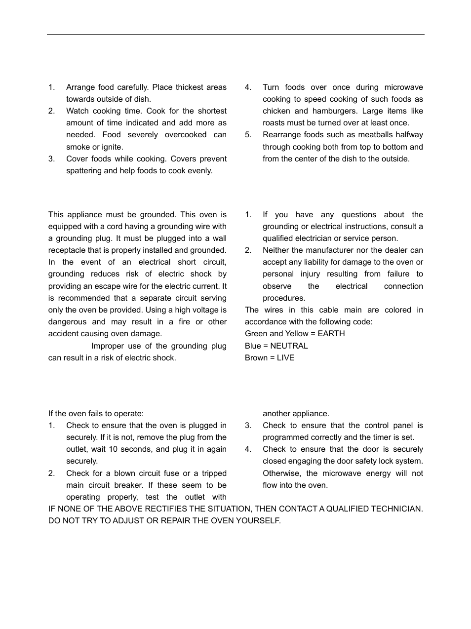 Before you call for service, Microwave cooking principles, Grounding instructions | IFB Appliances 17PG1S User Manual | Page 5 / 9